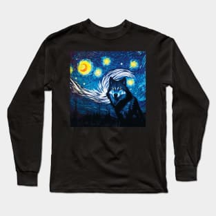 Wolf in a Starry Night Sky. Van Gogh Style Long Sleeve T-Shirt